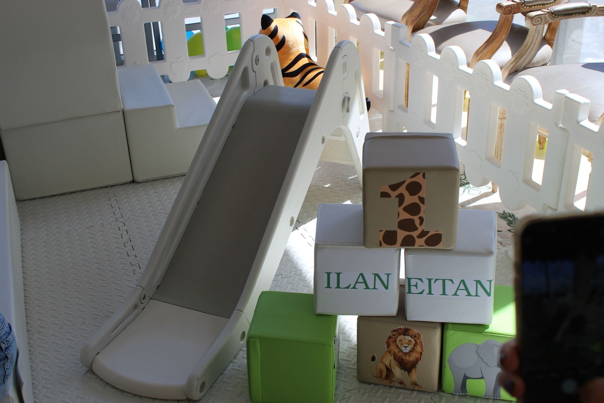 Kids luxury first birthday play area with safari blocks